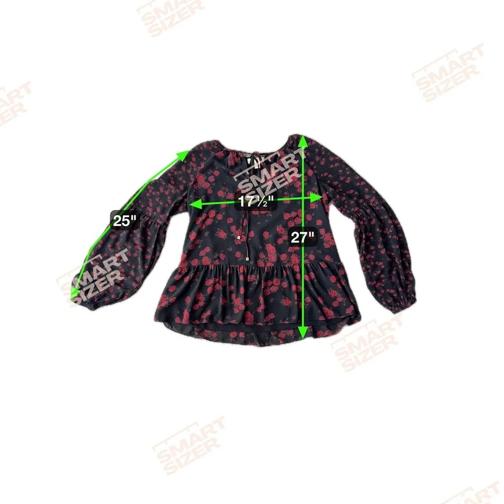 MICHAEL KORS Peplum Top Size Small Bishop Sleeve‎ Dark Floral Romantic Sheer